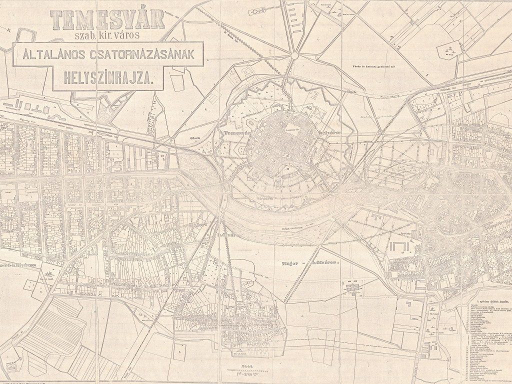 Plan de situație al sistemului general de canalizare al orașului Timișoara.