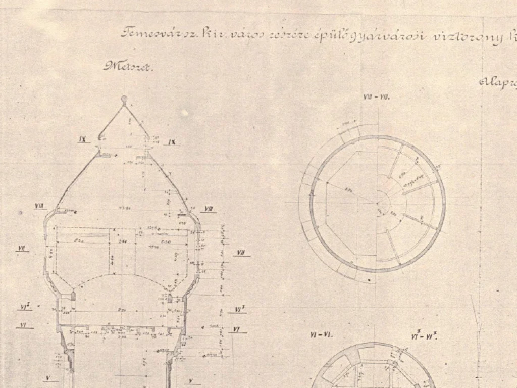 Planul general de execuție al turnului de apă din cartierul Fabric, construit pentru orașul liber regal Timișoara