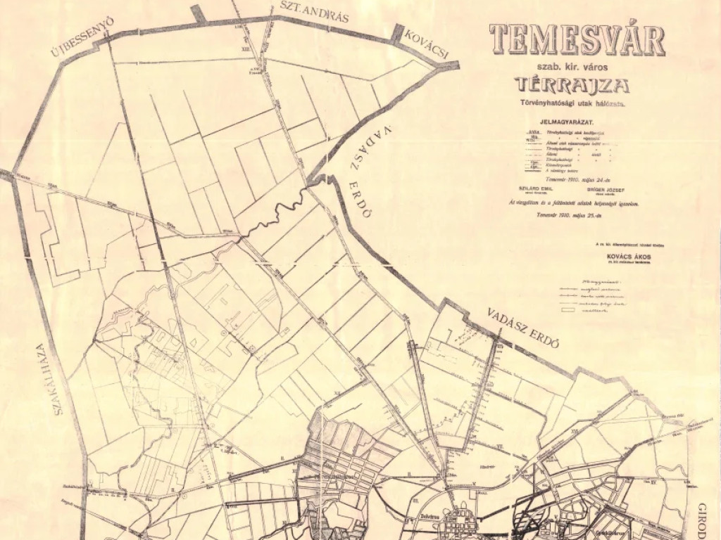 Harta orașului liber regal Timișoara. Rețeaua drumurilor municipale