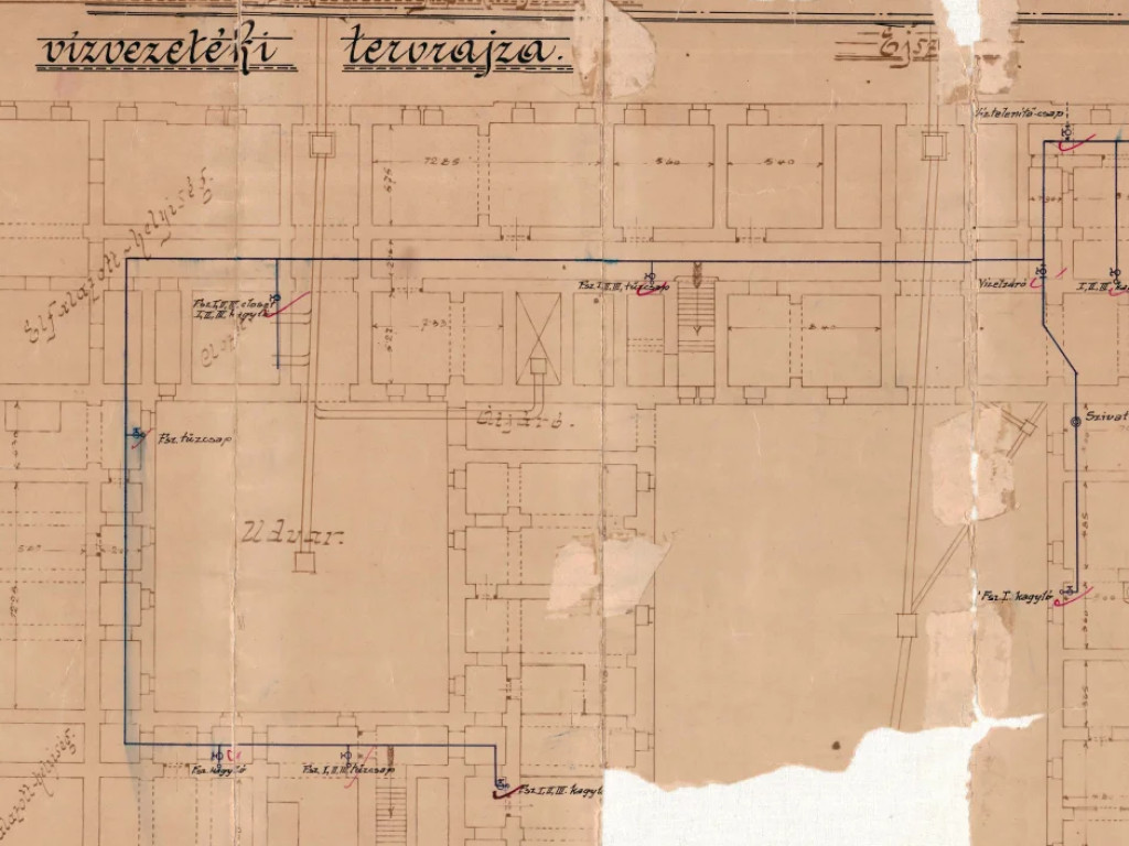 Planul instalației de apă al clădirii guvernamentale de stat din Timișoara (Palatul Dicasterial)