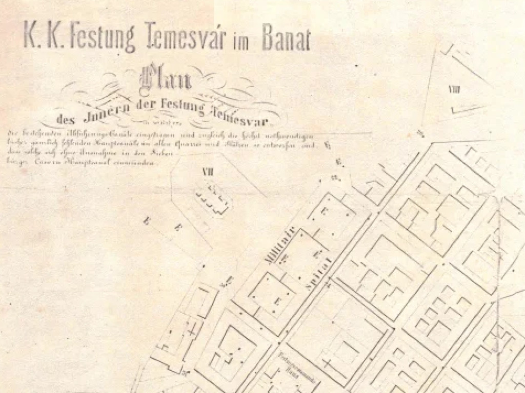 Plan al interioriorului Cetății cu marcarea canalelor de apă