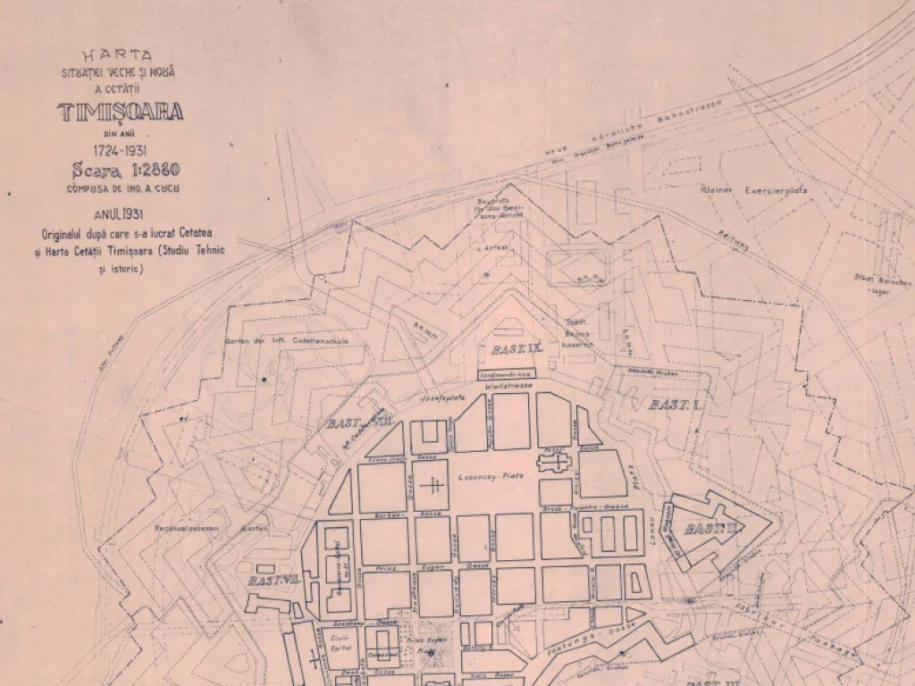 Harta situației veche și nouă a Cetății Timișoara din anii 1724-1931