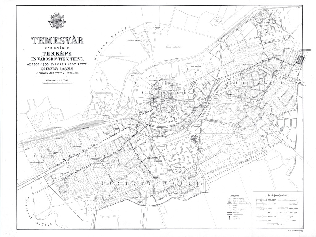 Timișoara. Harta orașului liber regal și planul de extindere urbană.